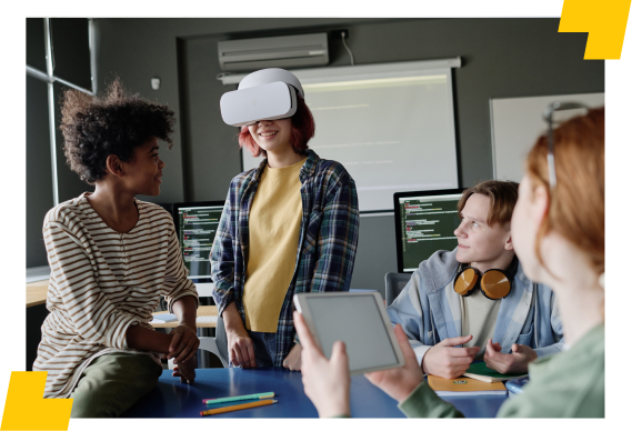 Jovens utilizando realidade virtual